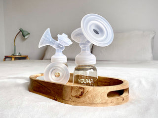 YouhaAU x Milkdrop Ultra-Deluxe Combo Pack gallery:  Milk Drop Breast Pump Cushions shown fitted on The ONE Double Electric Breast Pump - use Milkdrop on The ONE pump and learn how to express breastmilk for bottlefeeding or breastfeeding baby with portable breast pump Australia –