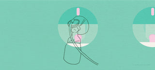 Illustration of a traditional breast pump assembly overlaid onto a wearable breast pump