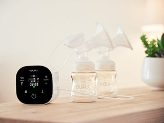 YouhaAU x Milkdrop Ultra-Deluxe Combo Pack gallery: Assembled Youha The ONE breast pump - use Milkdrop on The ONE pump and learn how to express breastmilk for bottlefeeding or breastfeeding baby with portable breast pump Australia - The ONE Breast Pump starter pack comes with everything for pumping, transporting, storage and feeding - double electric breast pump, spare valves, sizing options, bottles, teats and cooler bag