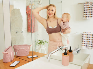 Pumping while getting ready with Youha Embody wearable breast pump Australia - How to express breastmilk for bottlefeeding or breastfeeding with hands-free breast pump Australia